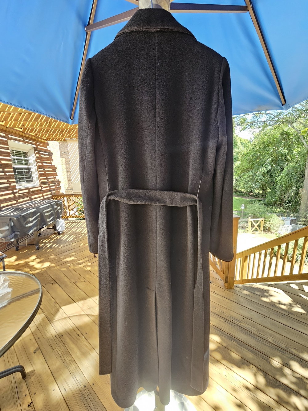Sophisticated Black Belted Full Length Lambswool Trench Coat - Picture 8 of 9
